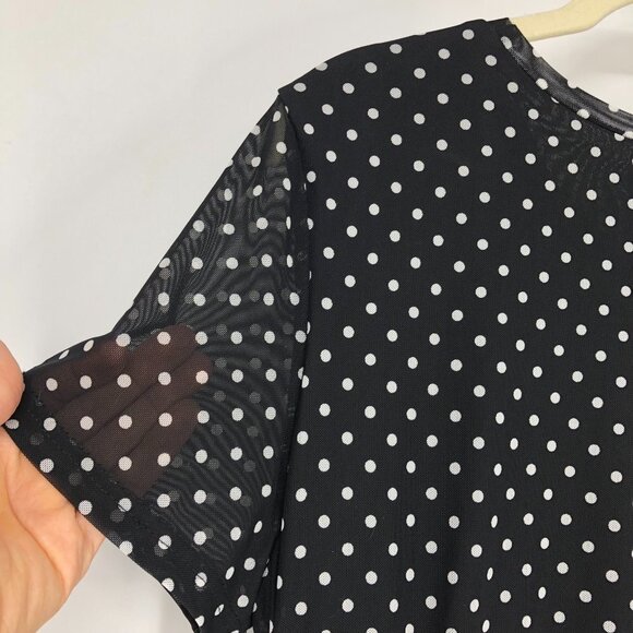 Le Chateau Black white Polka Dot short sleeve ruched NWT Dress Size Large - Picture 12 of 16